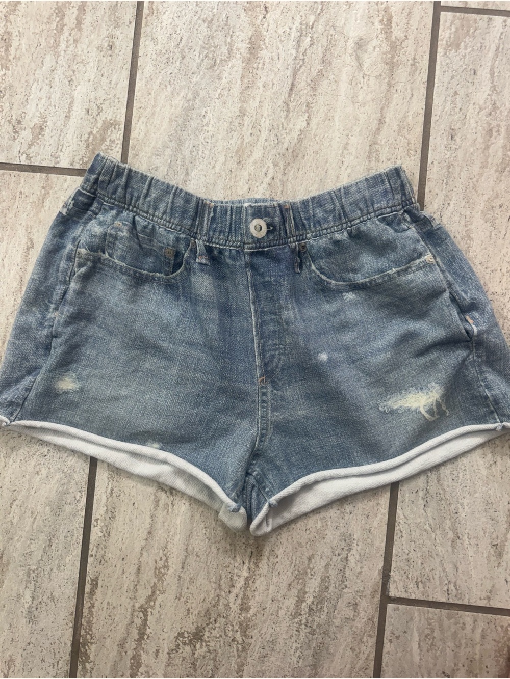 rag & bone Miramar Light Blue Distressed Denim Shorts